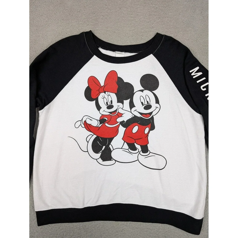 Disney Mickey & Minnie Sweatshirt Girls‎ XL Black White Raglan Graphic Crewneck